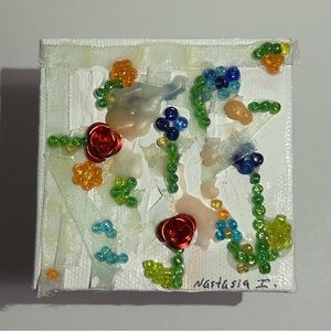 Mixed media abstract mini flower painting artwork handmade art
